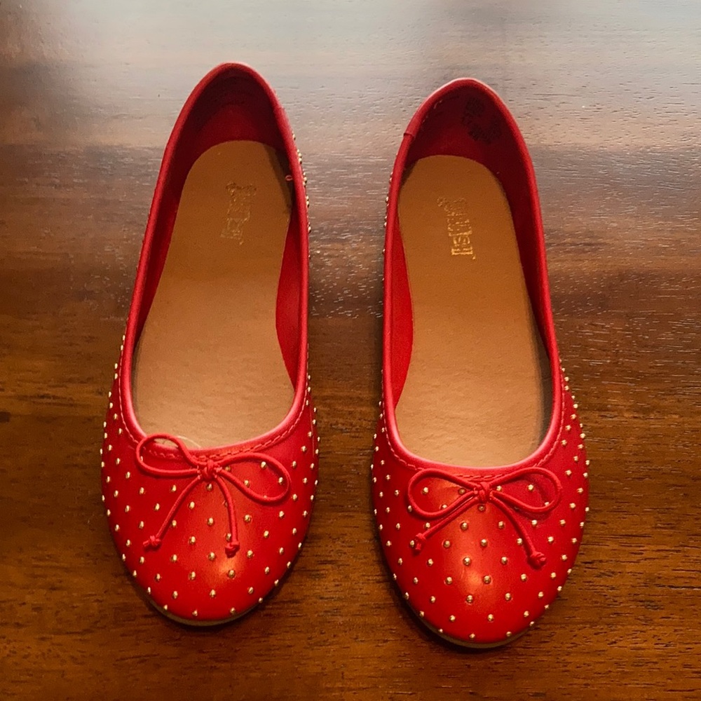 Red beaded ballet flats